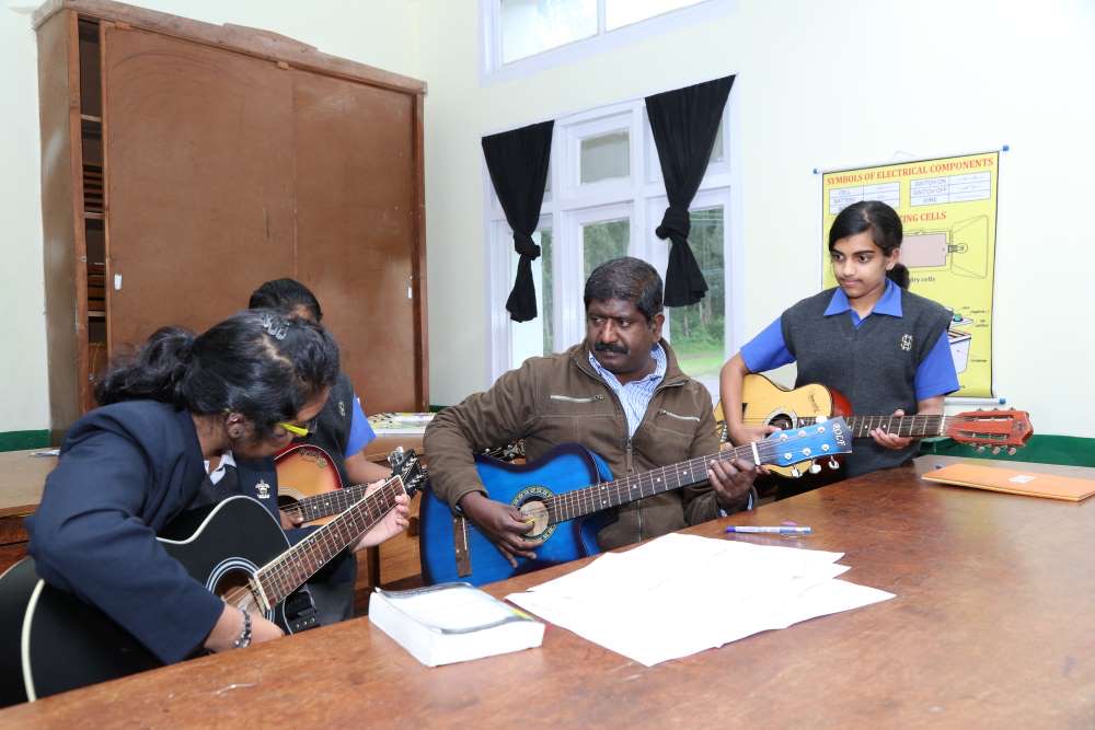 Students learning music